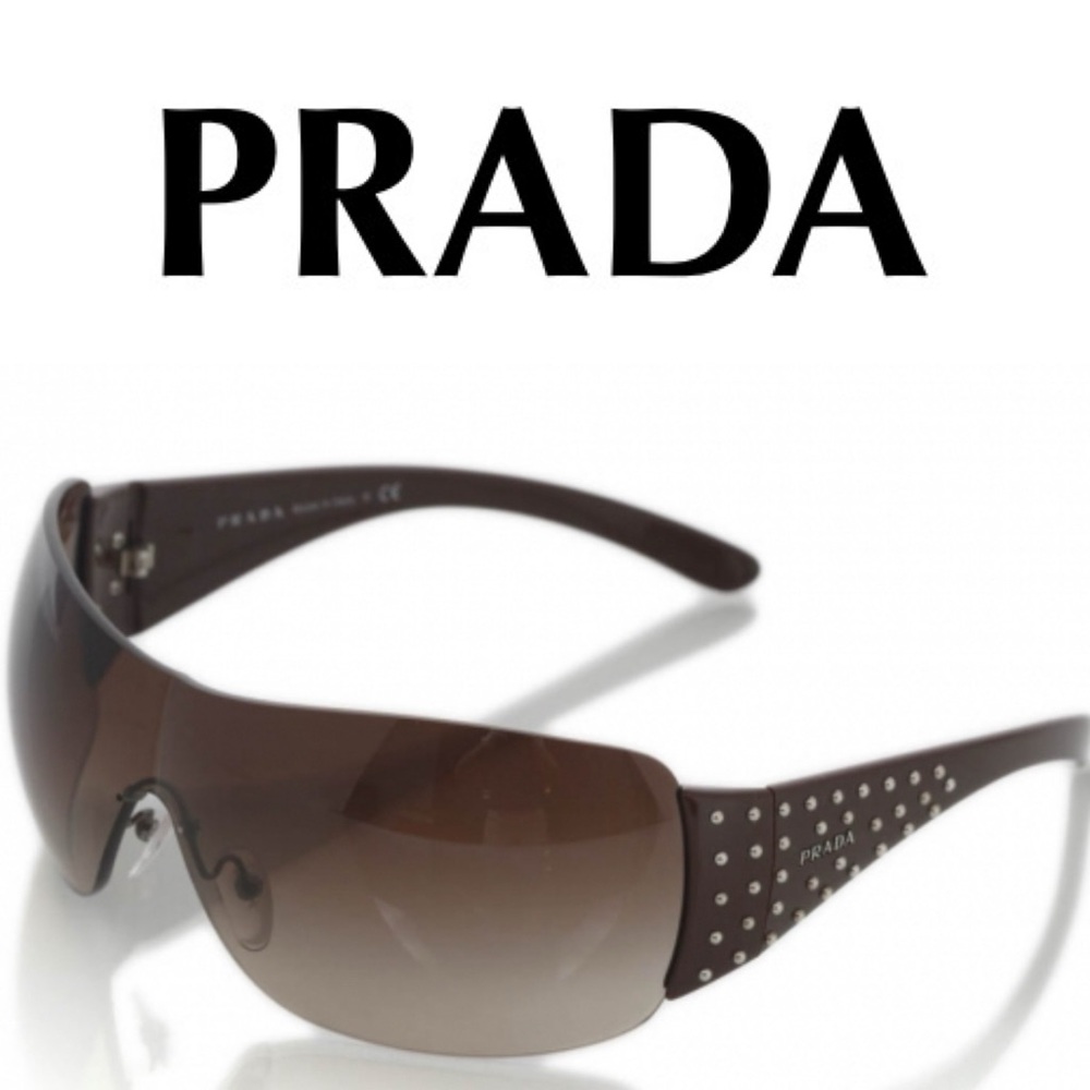 PRADA SPR 29L Brown Studded Oversized Sunglasses 120mm w/Case - Picture 16 of 16